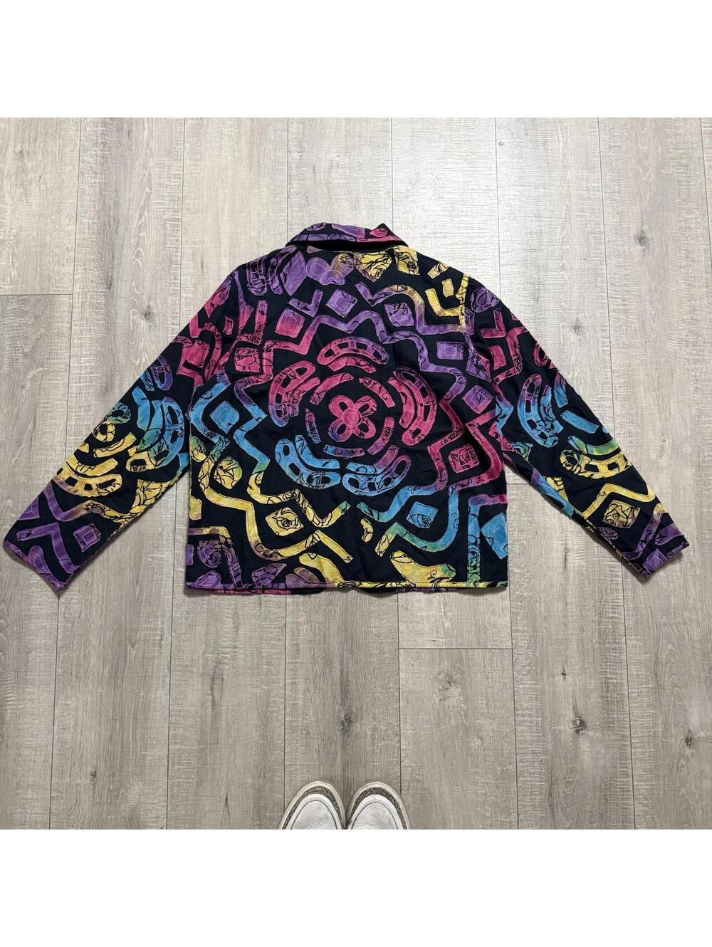 Rare Keren Hart Jacket Black Multicolor Abstract Geometric Zip Embroidered Women - Picture 4 of 8